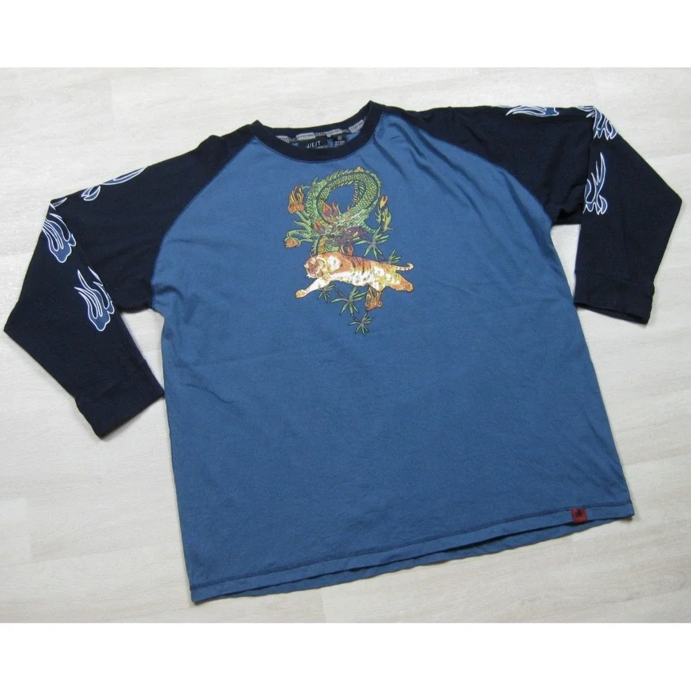 Y2K Long Sleeve T Shirt (XL) Flame Dragon Tiger Sleeve Hit Cyber Jesse Pinkman - Picture 2 of 10